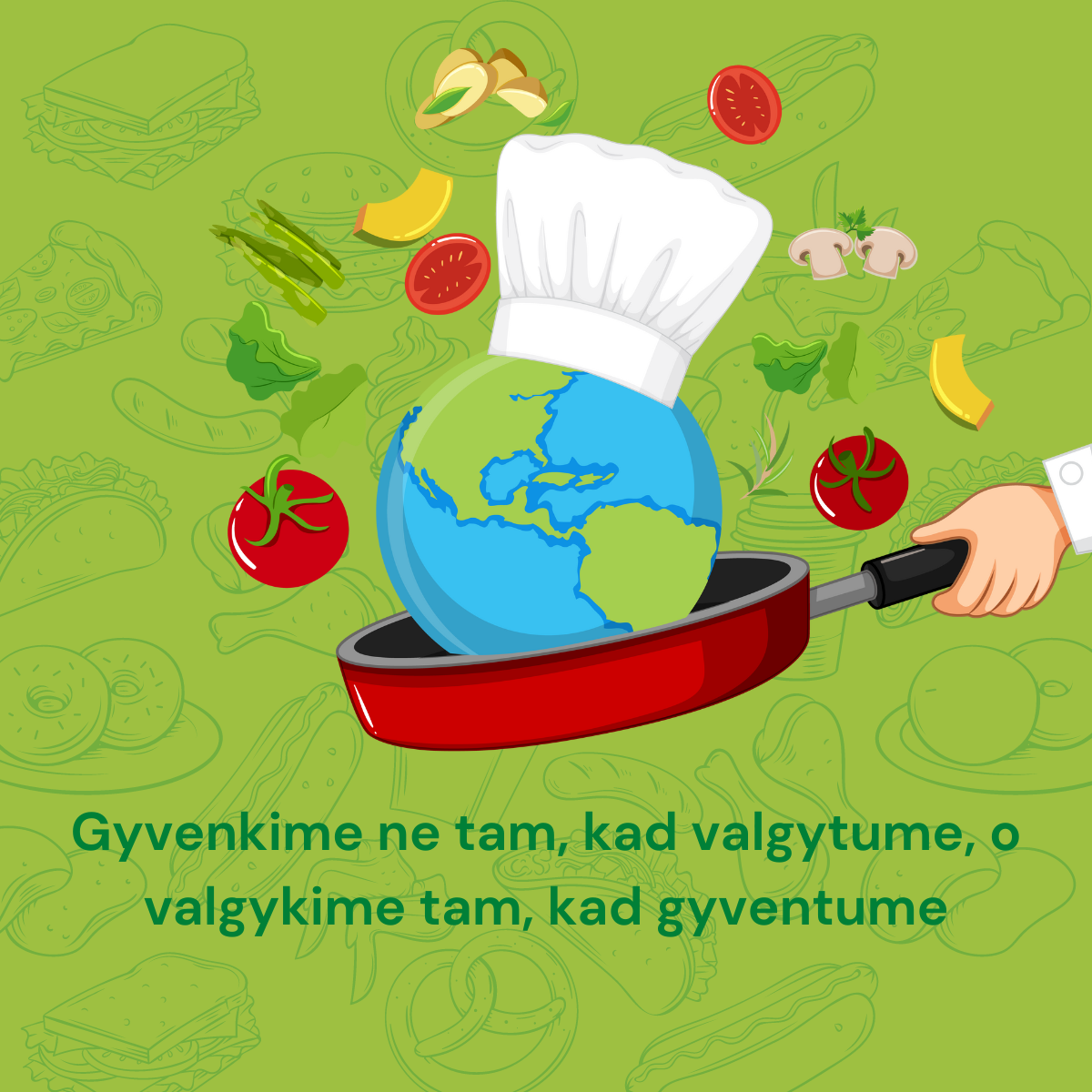 keptuvė, kepurė, pasaulis, ranka, daržovės, pomidoras, agurkas, žalia, maistas